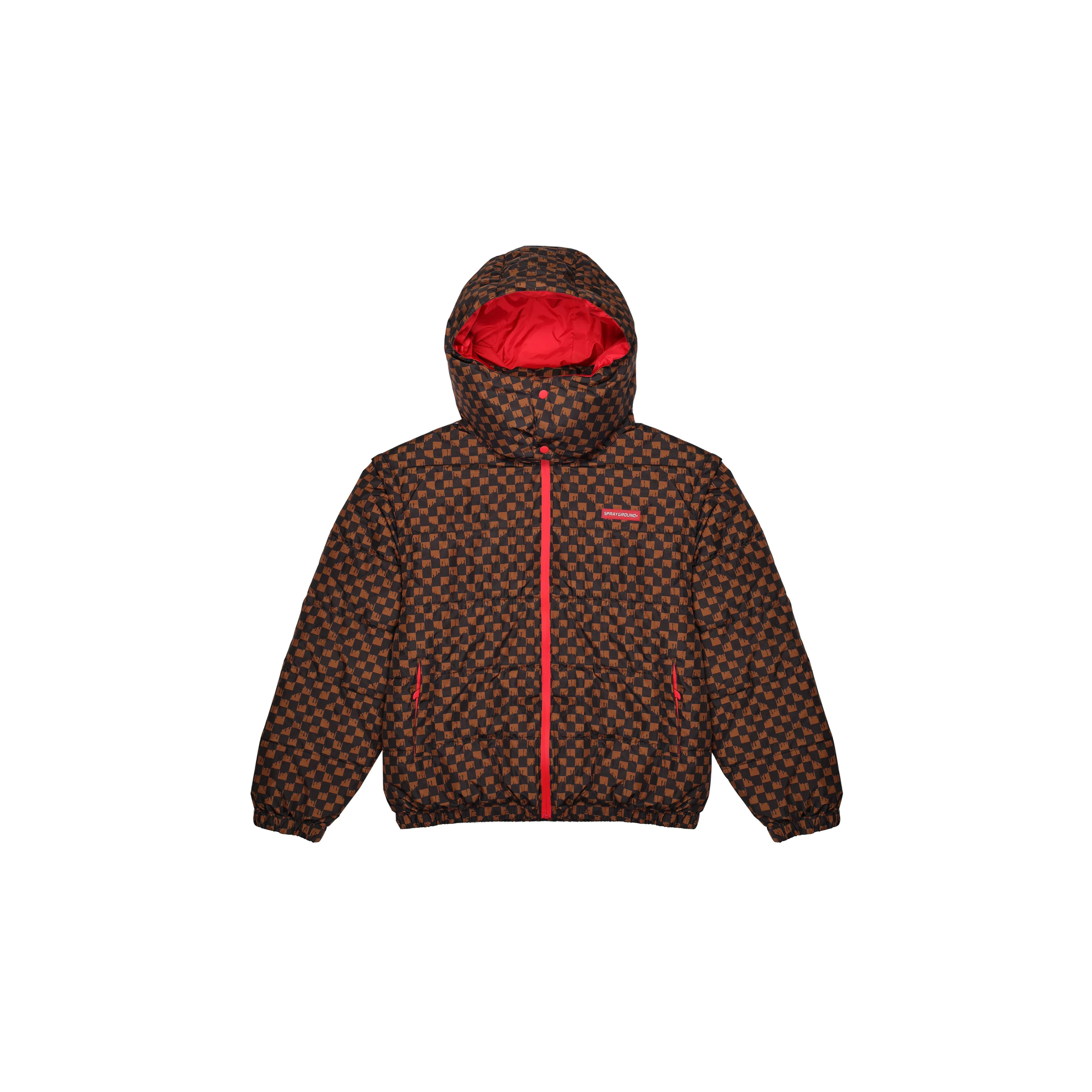 SPRAYGROUND JACKET DRIP CHECK DETACH SLEEVES DOWN BROWN