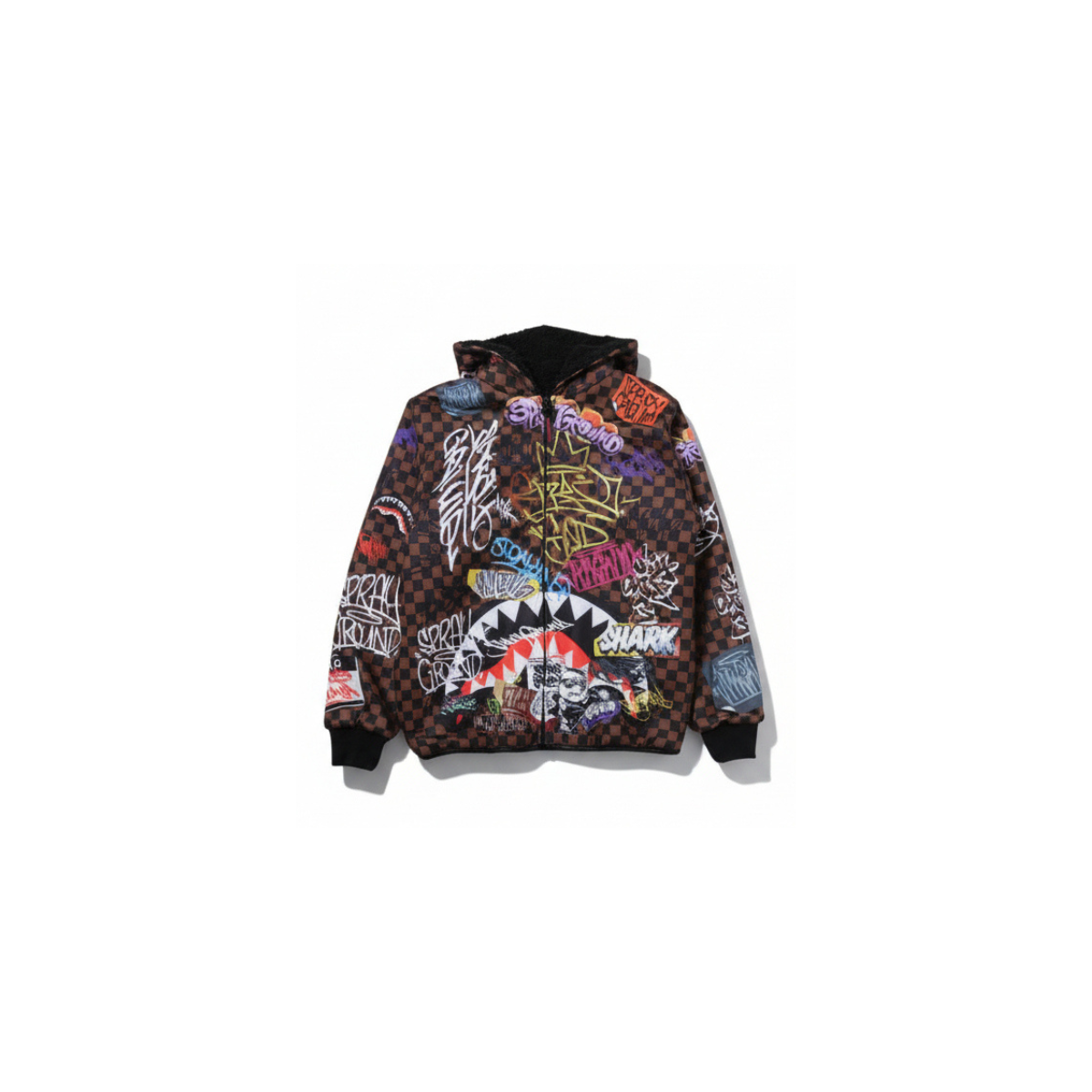 SPRAYGROUND TAGGED UP SHARKS IN PARIS TEDDY DOUBLE FACE JACKET