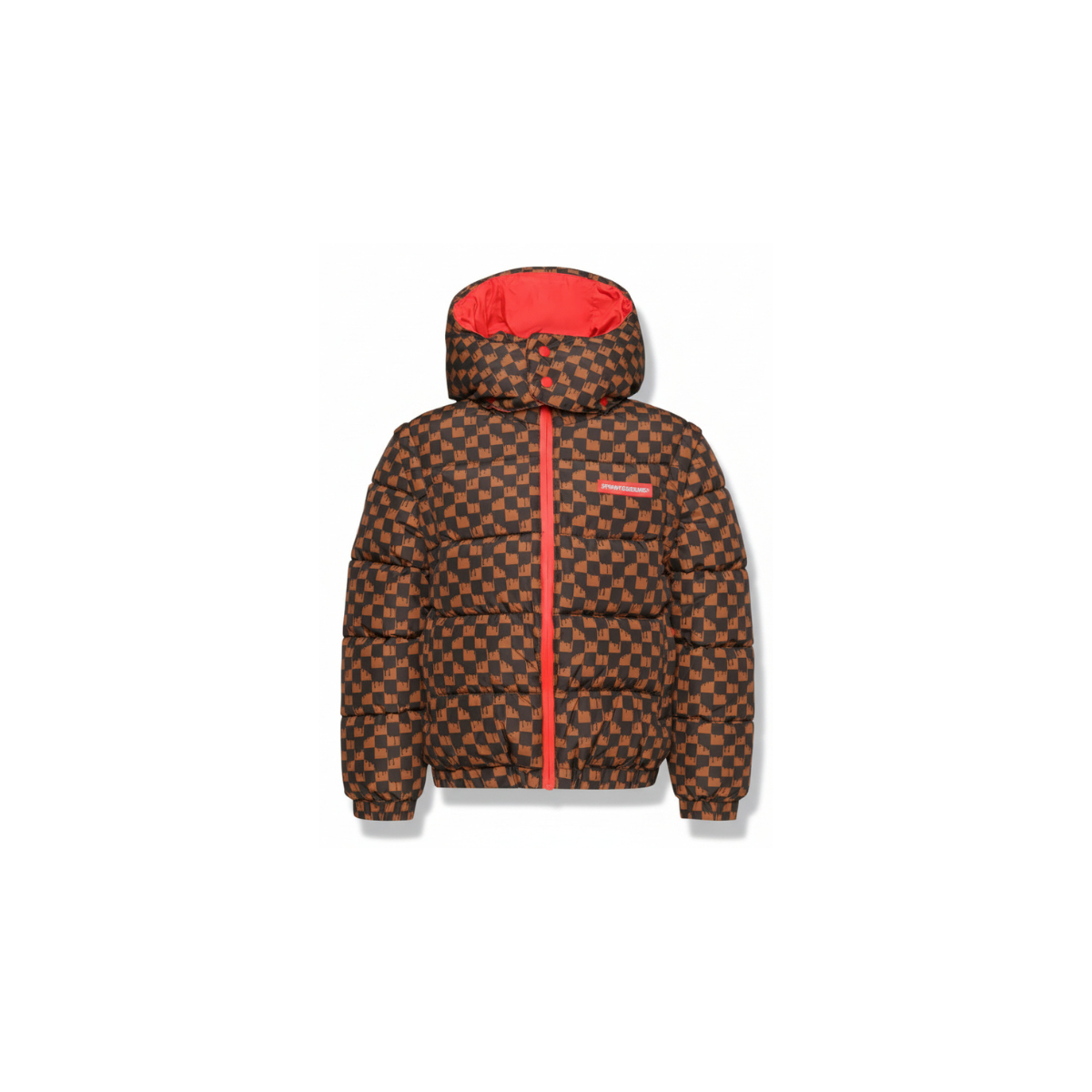 SPRAYGROUND KIDS DRIP CHECK DETACH SLEEVE DOWN JKT J BROWN